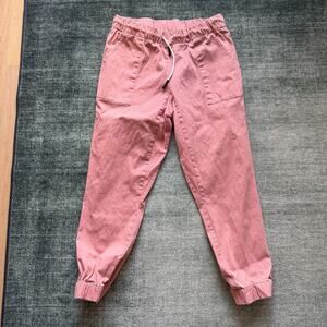 Varley Miles Pants Womens Medium Pink Jogger Sweatpants Slim Taper Cotton Twill